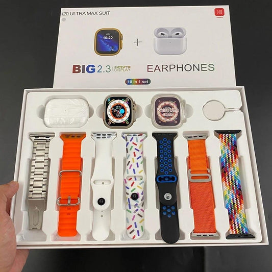 I20 Ultra Max Suit 10 in 1 ( smart watch & Airpods + 7 straps )