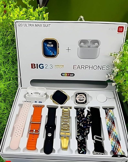 I20 Ultra Max Suit 10 in 1 ( smart watch & Airpods + 7 straps )